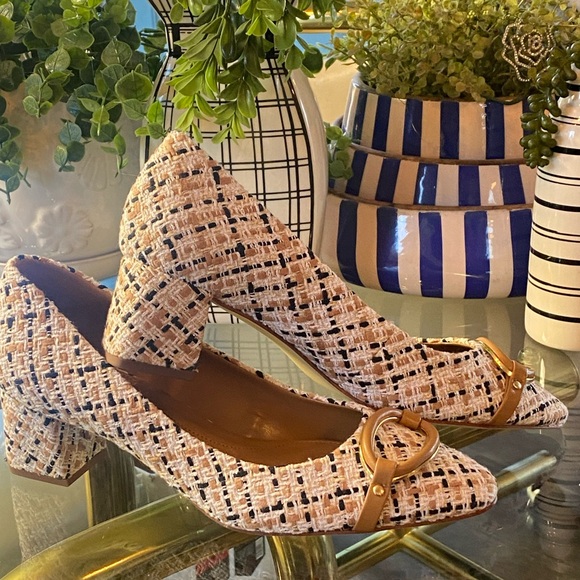 Talbots Shoes - Talbots Tweed Kayla Block Heel Pumps with  Buckle